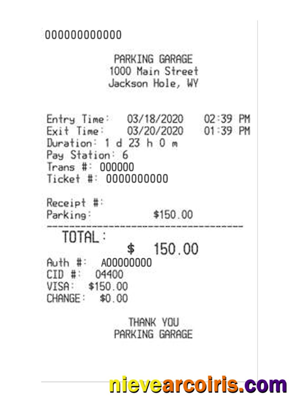 PARKING GARAGE payment receipt